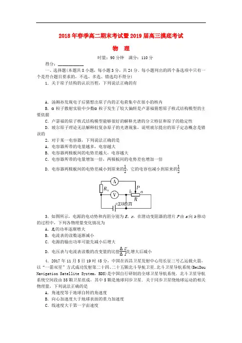 湖南省师大附中高三物理摸底考试试题