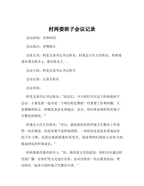 村两委班子会议记录