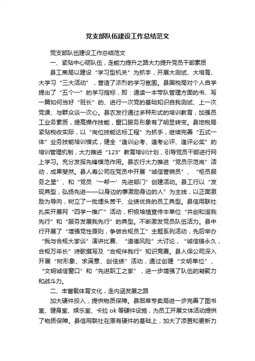 党支部队伍建设工作总结范文