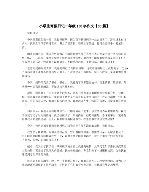 小学生寒假日记二年级100字作文【30篇】