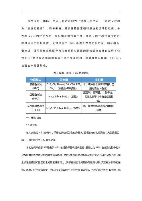 亲水作用(Hilic)色谱简介,以及和正相色谱相、反相色谱比较