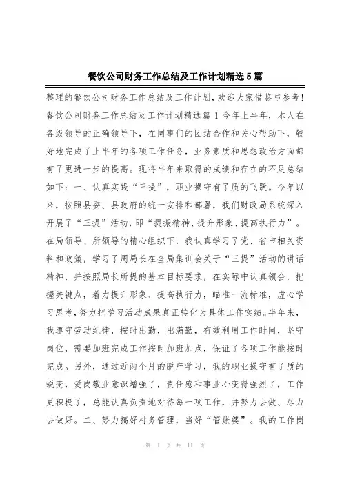餐饮公司财务工作总结及工作计划精选5篇