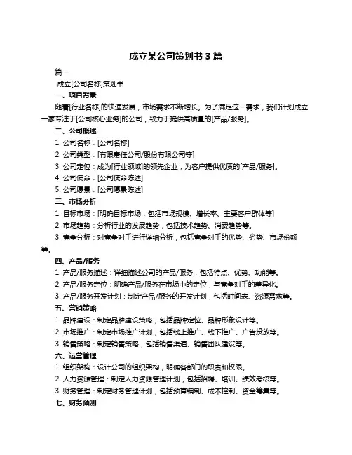 成立某公司策划书3篇