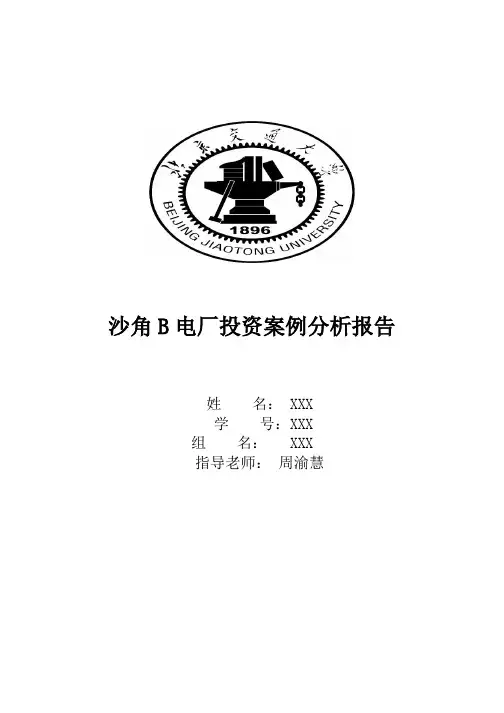 电力经济案例分析报告--沙角B电厂投资案例分析报告