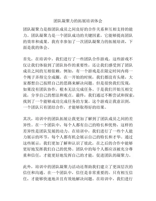 团队凝聚力的拓展培训体会
