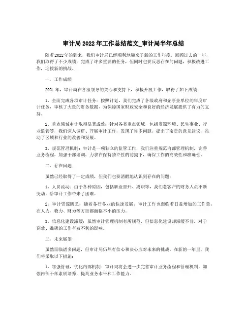 审计局2022年工作总结范文_审计局半年总结