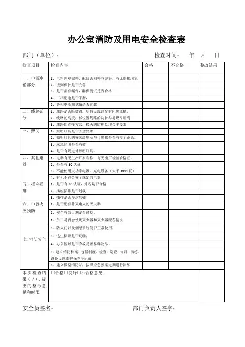 办公室消防及用电安全检查表