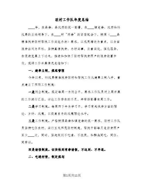驻村工作队年度总结(五篇)