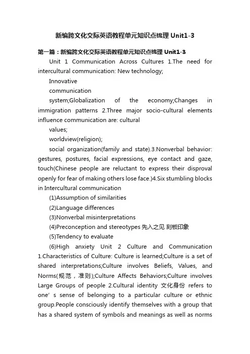 新编跨文化交际英语教程单元知识点梳理Unit1-3