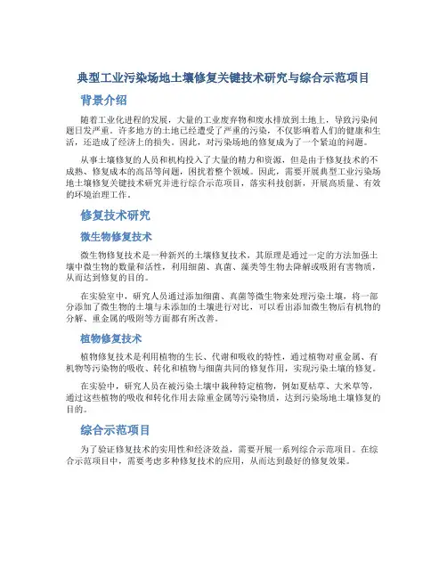 典型工业污染场地土壤修复关键技术研究与综合示范项目