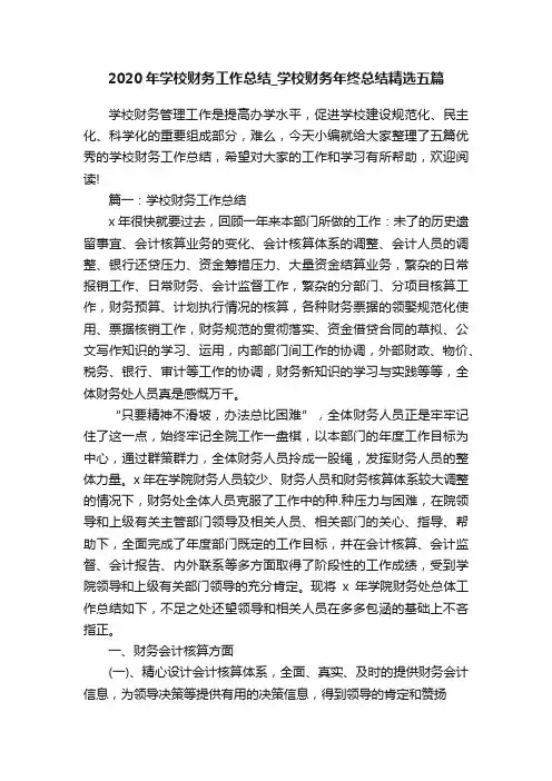 2020年学校财务工作总结_学校财务年终总结精选五篇