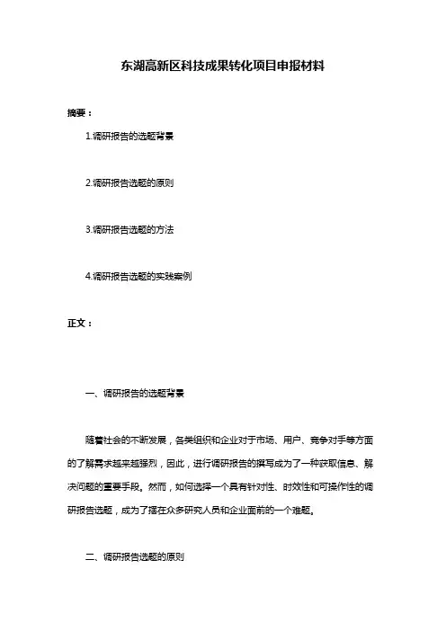 东湖高新区科技成果转化项目申报材料
