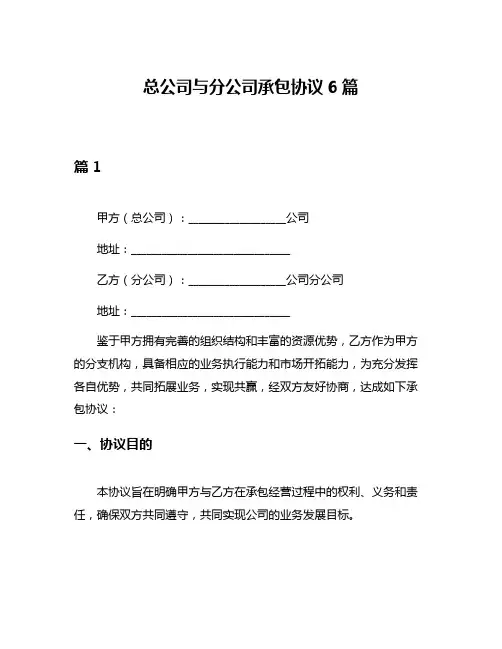 总公司与分公司承包协议6篇