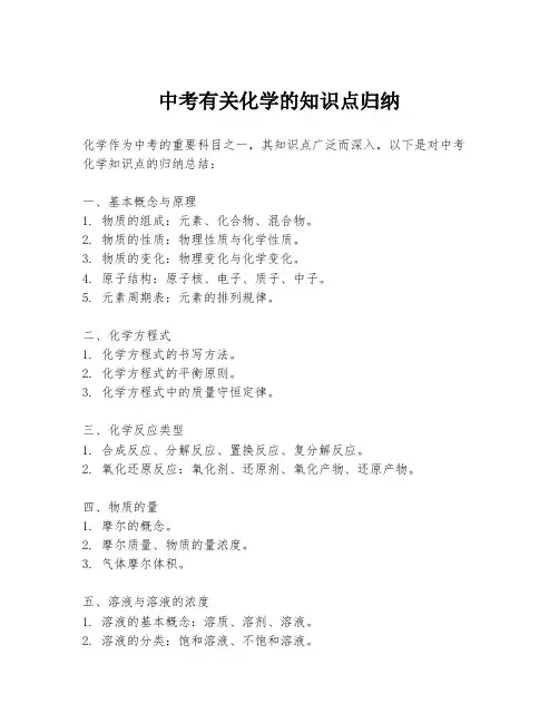 中考有关化学的知识点归纳