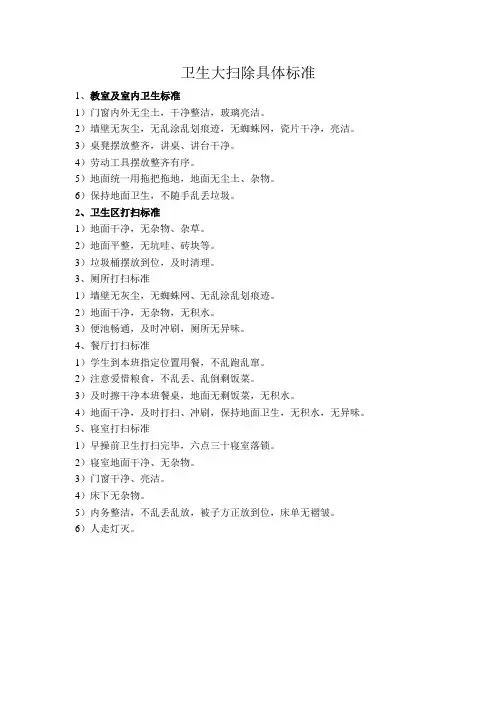 卫生大扫除具体标准