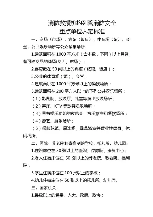 消防救援机构列管消防安全重点单位界定标准