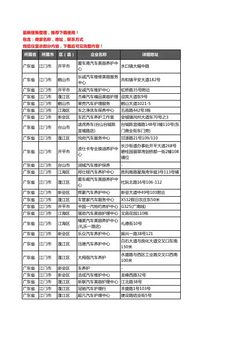新版广东省江门市汽车保养企业公司商家户名录单联系方式地址大全396家