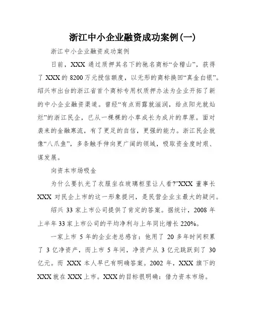 浙江中小企业融资成功案例(一)