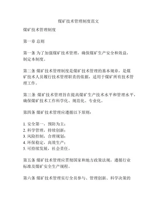 煤矿技术管理制度范文