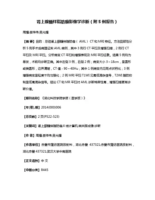 肾上腺髓样脂肪瘤影像学诊断（附5例报告）