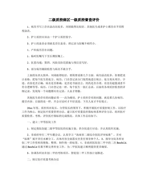 二级质控病区一级质控督查评价