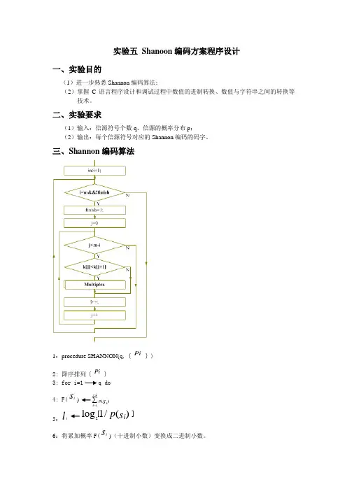 实验五Shanoon编码方案程序设计