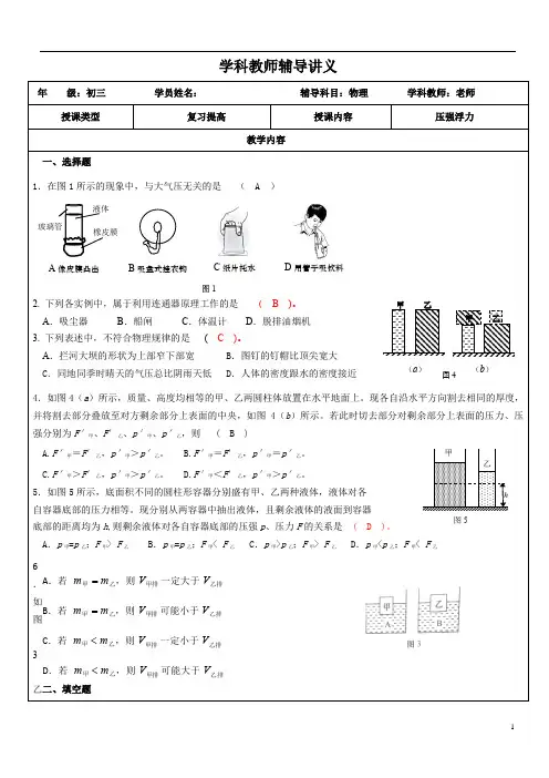 中考一模压强浮力专题