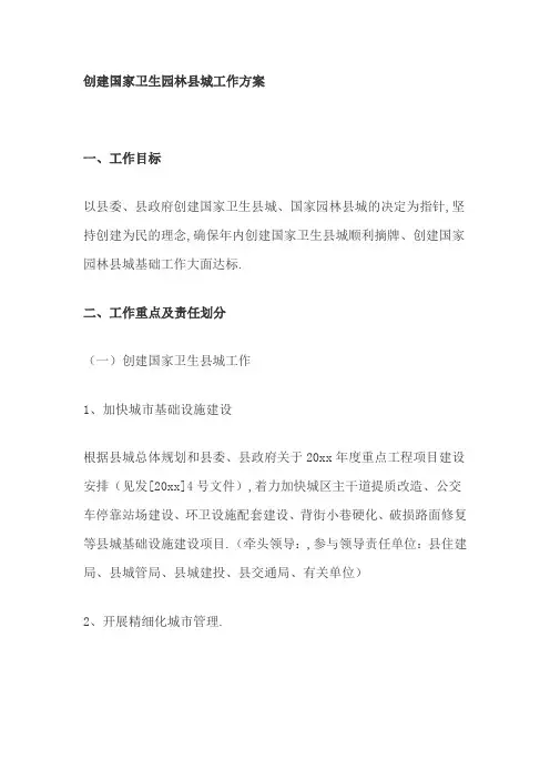 创建国家卫生园林县城工作方案