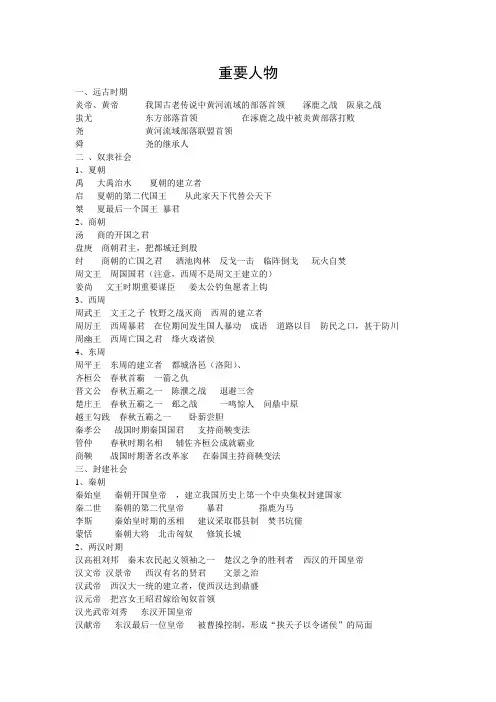 七上历史重要人物总结