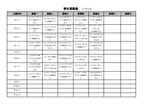 北京十一学校七年级学生课程表