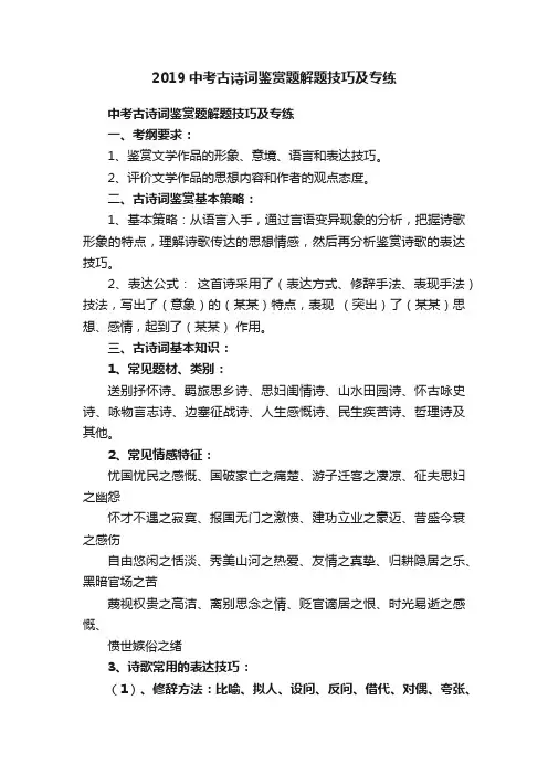 2019中考古诗词鉴赏题解题技巧及专练