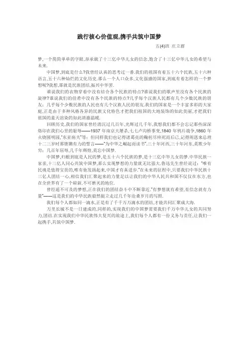 践行核心价值观,携手共筑中国梦