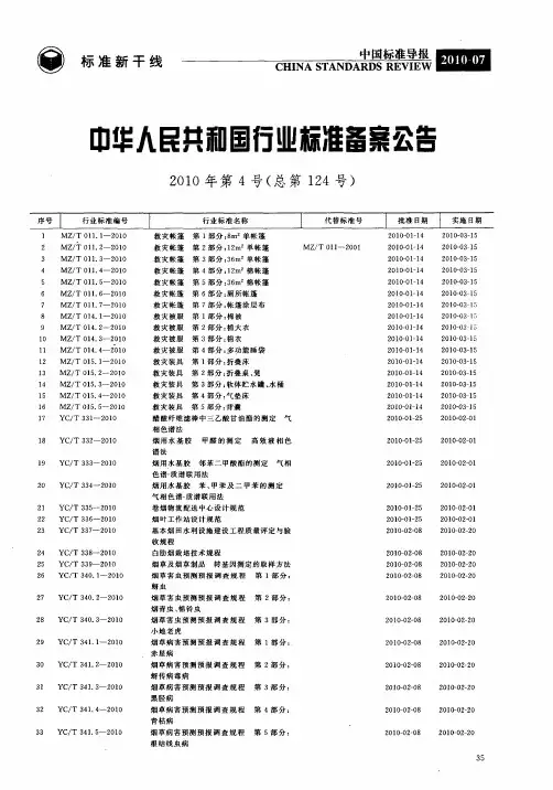 中华人民共和国行业标准备案公告