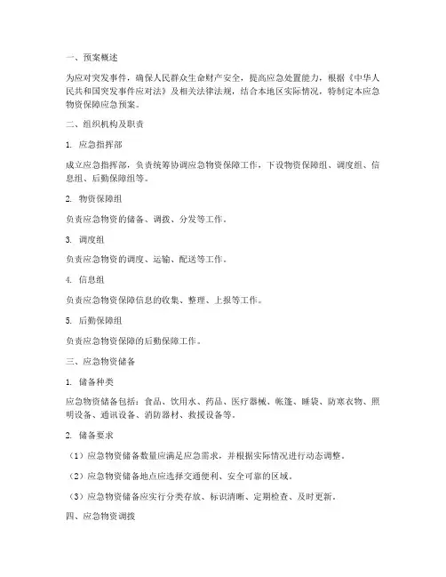 应急物资保障应急预案范文