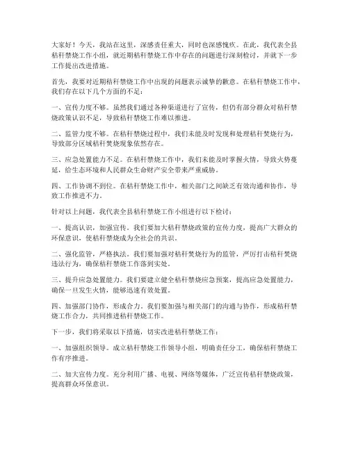 县秸秆禁烧检讨发言稿范文