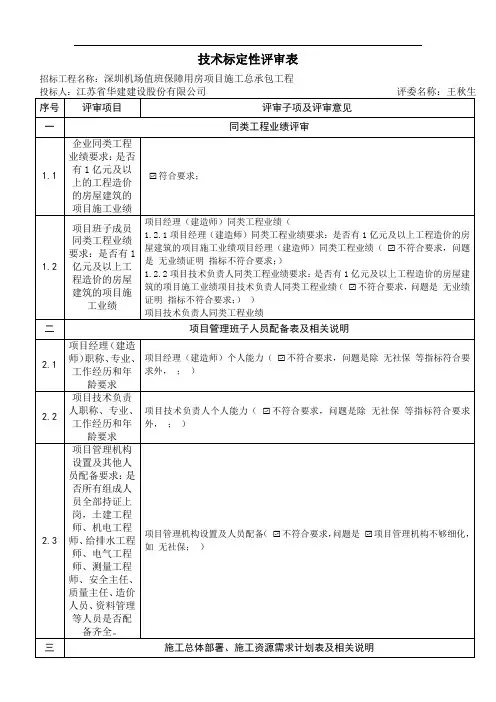 技术标定性评审表