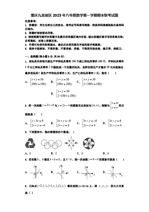 重庆九龙坡区2023年八年级数学第一学期期末联考试题【含解析】