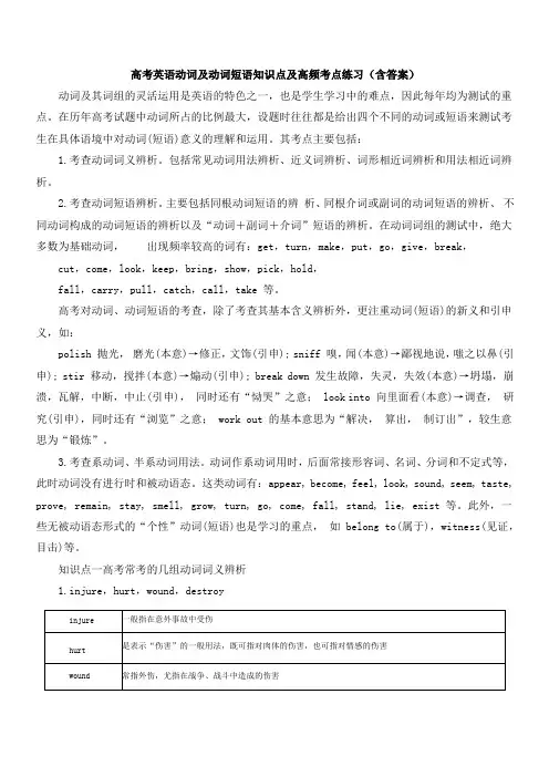 高考英语动词及动词短语知识点及高频考点练习(含答案)