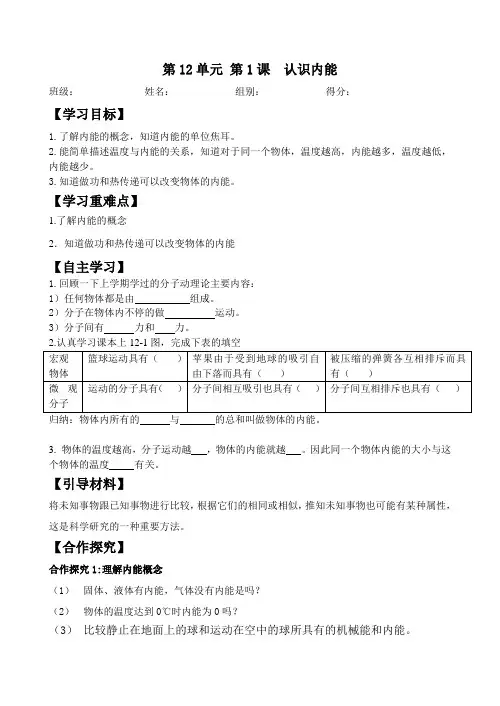 12.1 认识内能(导学案)