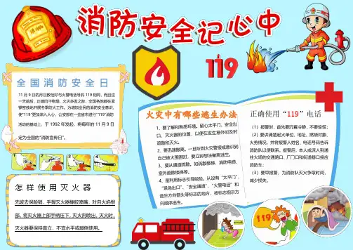 消防安全记心中 119消防宣传  电子版手抄小报合集2套 (A4线稿可修改)