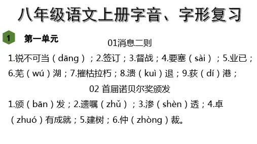 八年级语文上册字音、字形复习