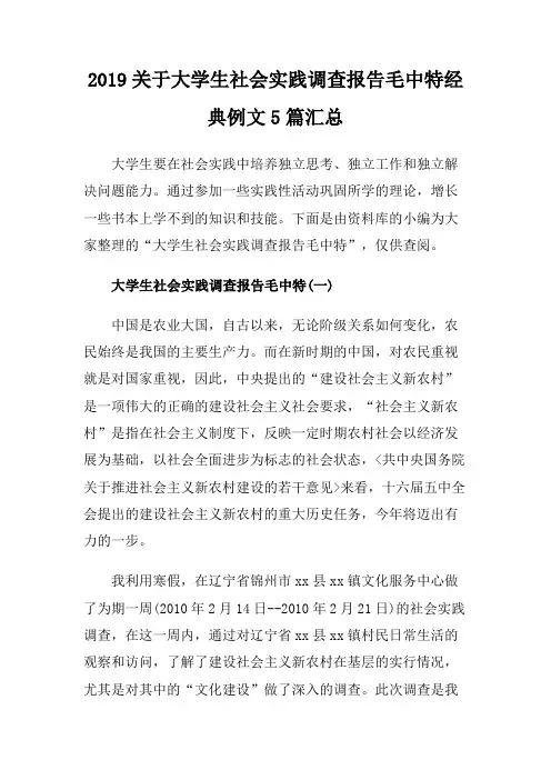 2019关于大学生社会实践调查报告毛中特例文5篇汇总