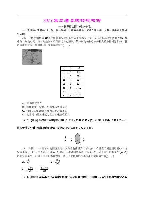 2013年高考真题—物理(全国卷Ⅰ)精校精析