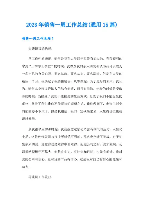2023年销售一周工作总结(通用15篇)