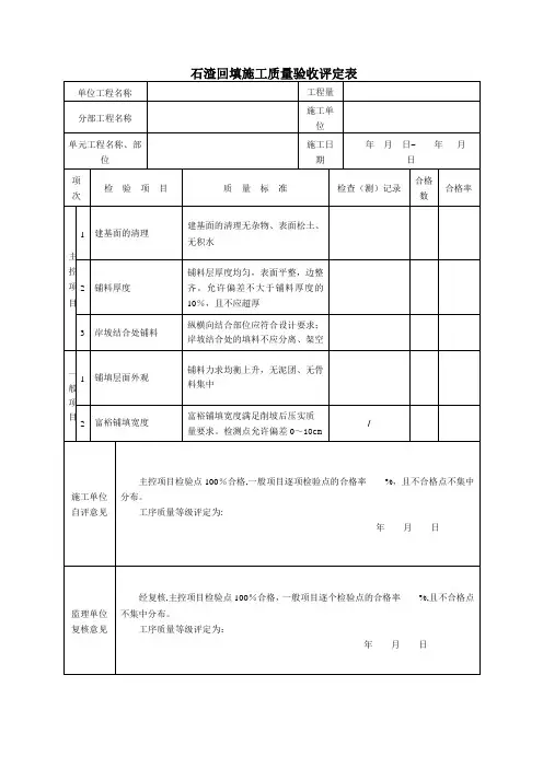 石渣回填施工质量验收评定表