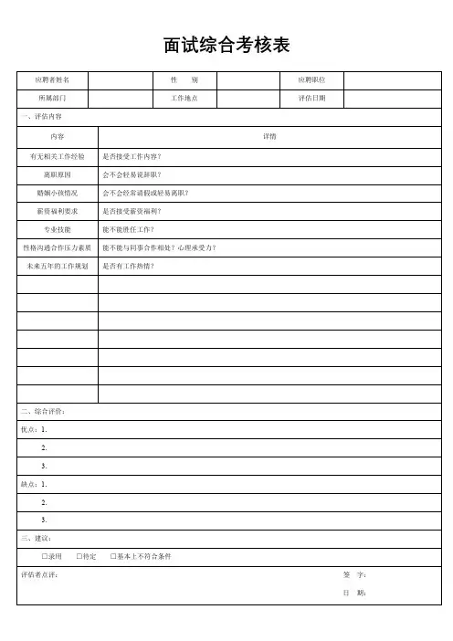 面试综合考核表