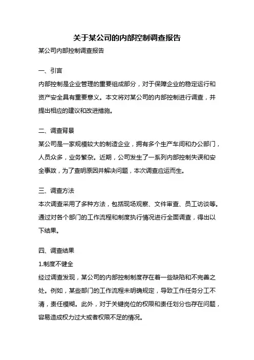 关于某公司的内部控制调查报告