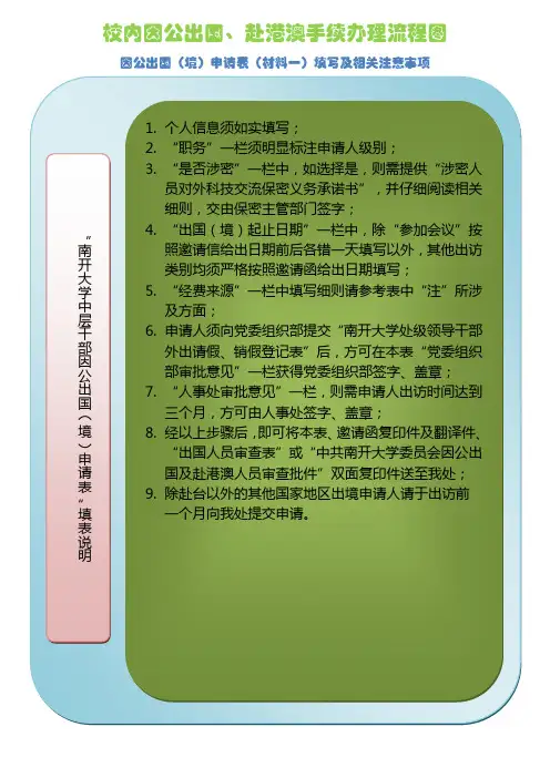 校内因公出国、赴港澳手续办理流程图
