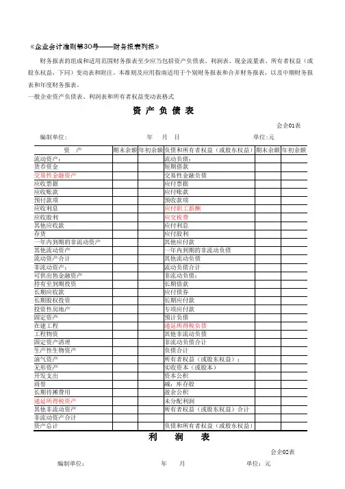 财务报表标准格式_完整版