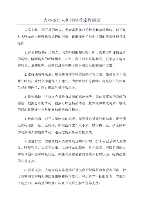 大咯血病人护理抢救流程纲要